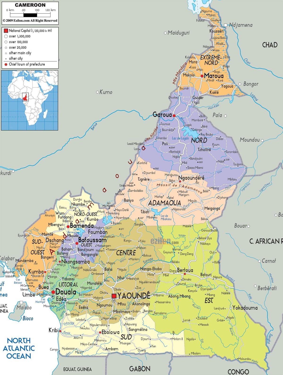Kamerun haritası bölgeler